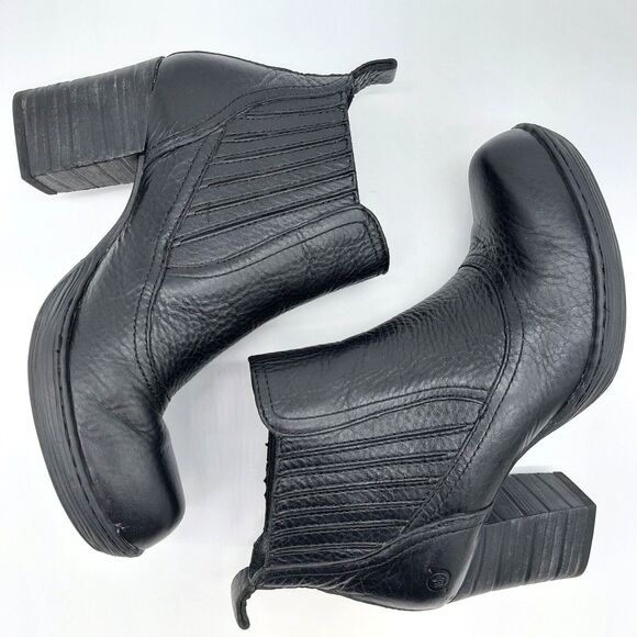 Born Boots Womens Sz 8.5 Black Leather Mireille Classic Block Heeled Platform - Picture 8 of 11